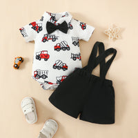 Load image into Gallery viewer, 2 Pieces Set Baby Boys Dinosaur Car Cartoon Print Rompers And Solid Color Shorts Wholesale 20240415
