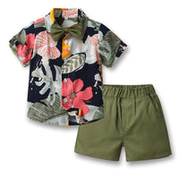 Load image into Gallery viewer, 2 Pieces Set Baby Kid Boys Flower Print T-Shirts And Solid Color Shorts Wholesale 230411152

