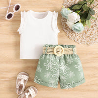 Load image into Gallery viewer, 2 Pieces Set Baby Kid Girls Solid Color Print Tank Tops And Shorts Wholesale 20240401
