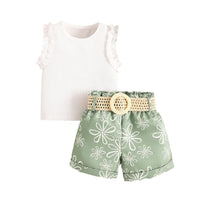Load image into Gallery viewer, 2 Pieces Set Baby Kid Girls Solid Color Print Tank Tops And Shorts Wholesale 20240401
