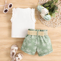 Load image into Gallery viewer, 2 Pieces Set Baby Kid Girls Solid Color Print Tank Tops And Shorts Wholesale 20240401
