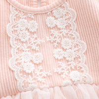Load image into Gallery viewer, Baby Girls Bow Lace Muslin&amp;Ribbed Rompers Wholesale 026010767
