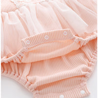 Load image into Gallery viewer, Baby Girls Bow Lace Muslin&amp;Ribbed Rompers Wholesale 026010767
