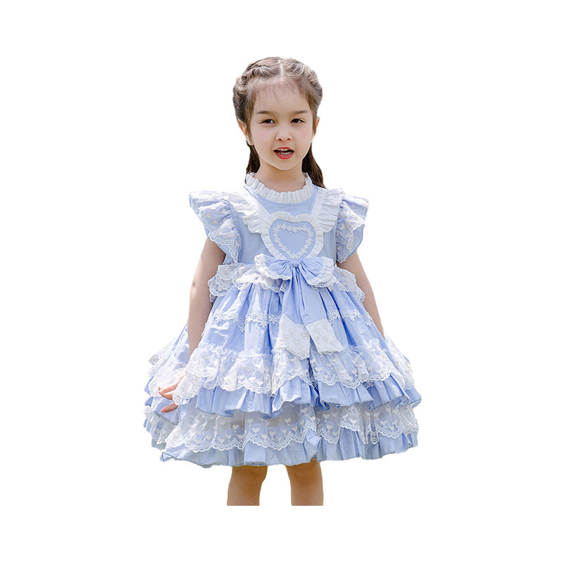 Baby Kid Girls Love heart Bow Lace Embroidered Dressy Birthday Party Dresses Princess Dresses Wholesale 062510261