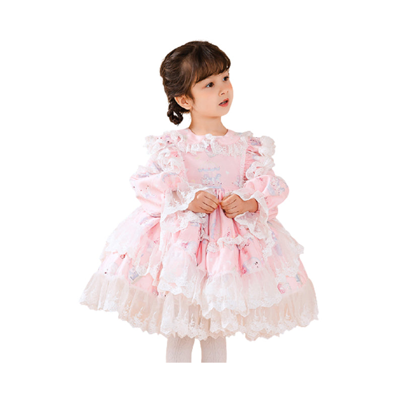 Baby Kid Girls Lace Print Dressy Party Spanish Dresses Princess Dresses Wholesale 080710268