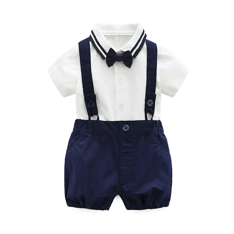 2 Pieces Set Baby Kid Boys Striped Bow T-Shirts And Solid Color Rompers Wholesale 08159547