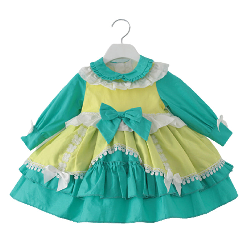 Baby Kid Girls Color-blocking Bow Dressy Birthday Party Spanish Dresses Princess Dresses Wholesale 085910295