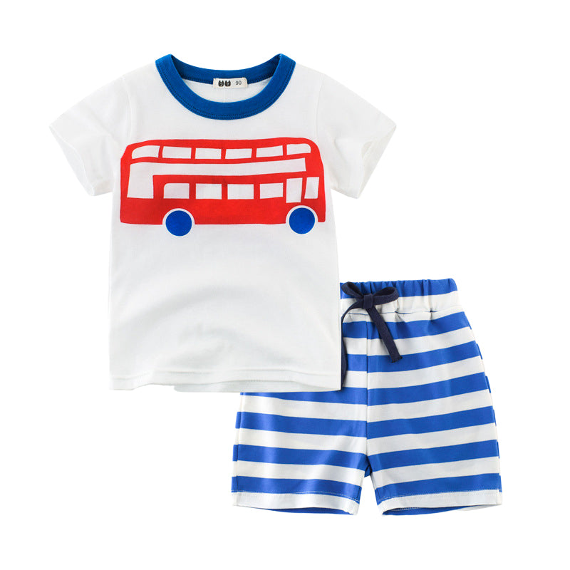 2 Pieces Set Baby Kid Unisex Cartoon Print T-Shirts And Striped Shorts Wholesale 22041114
