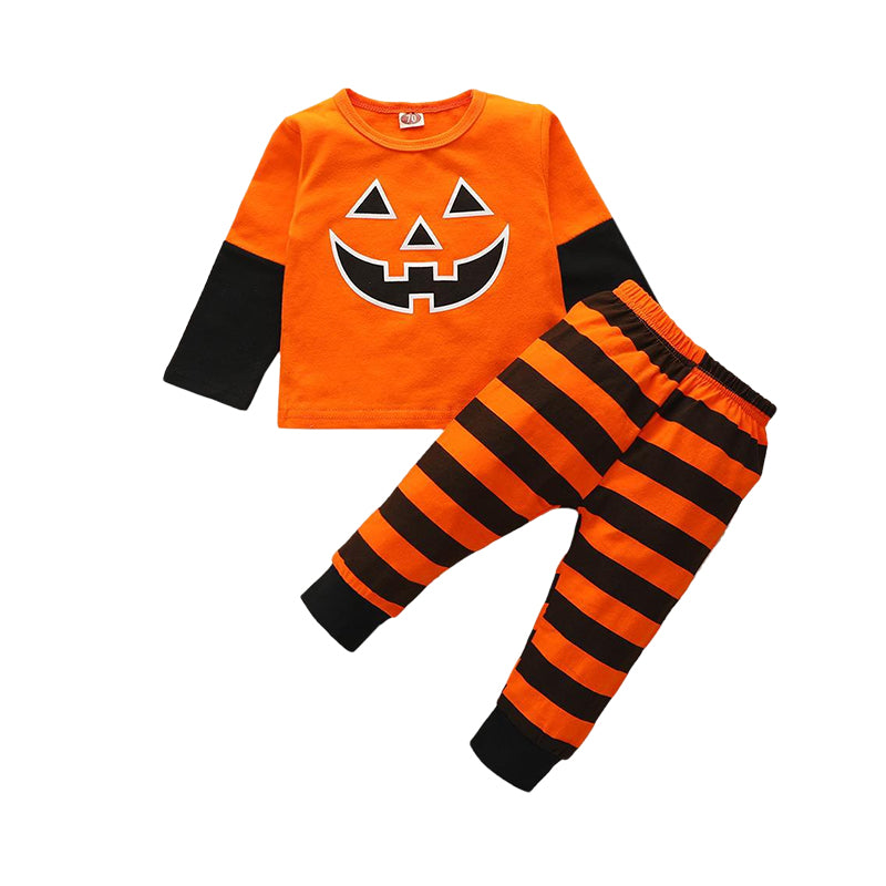 2 Pieces Set Baby Kid Unisex Halloween Cartoon Print Tops And Striped Pants Wholesale 221101366
