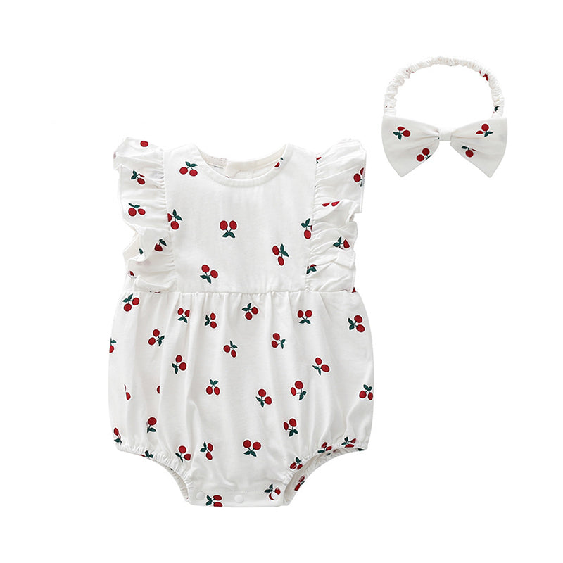 Baby Girls Fruit Bow Print Rompers Headwear Wholesale 122710864