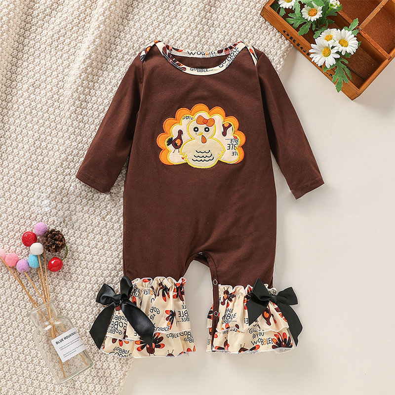 Baby Girl Thanksgiving Turkey Flared Jumpsuit Wholesale 11637201