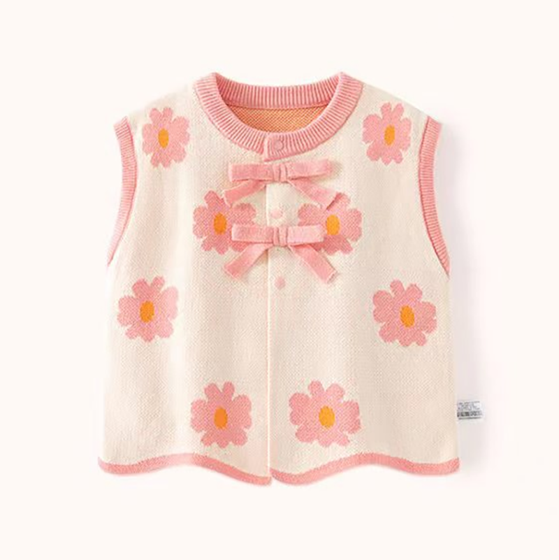 Baby Kid Girls Flower Bow Crochet Vests Waistcoats Wholesale 230103299