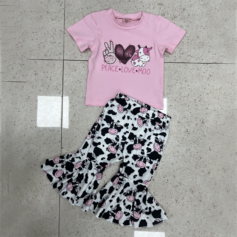 2 Pieces Set Baby Kid Girls Love heart Cartoon Print Tops And Pants Wholesale 221229828