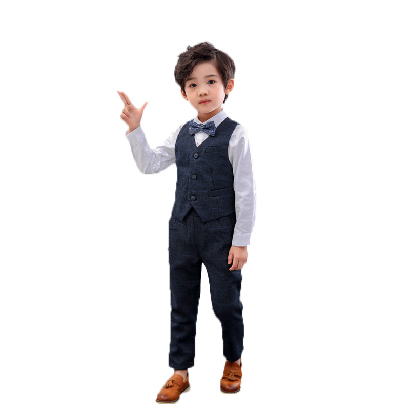 4 Pieces Set Baby Kid Boys Dressy Birthday Party Solid Color Bow Shirts And Vests Waistcoats And Checked Jackets Outwears And Pants Wholesale 22061314