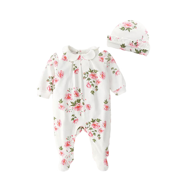 Baby Girls Flower Lace Print Jumpsuits Hats Wholesale 143710873