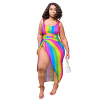 Load image into Gallery viewer, 2 Pieces Set Women Beach Rainbow Print Swimwears Wholesale 15679422
