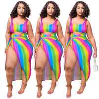 Load image into Gallery viewer, 2 Pieces Set Women Beach Rainbow Print Swimwears Wholesale 15679422
