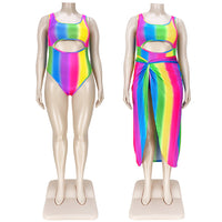 Load image into Gallery viewer, 2 Pieces Set Women Beach Rainbow Print Swimwears Wholesale 15679422
