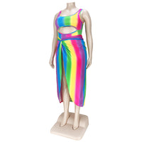 Load image into Gallery viewer, 2 Pieces Set Women Beach Rainbow Print Swimwears Wholesale 15679422

