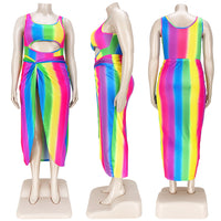 Load image into Gallery viewer, 2 Pieces Set Women Beach Rainbow Print Swimwears Wholesale 15679422
