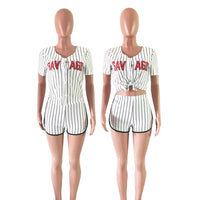 Load image into Gallery viewer, 2 Pieces Set Women Sports Letters Print Striped Wholesale 15999433
