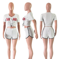 Load image into Gallery viewer, 2 Pieces Set Women Sports Letters Print Striped Wholesale 15999433
