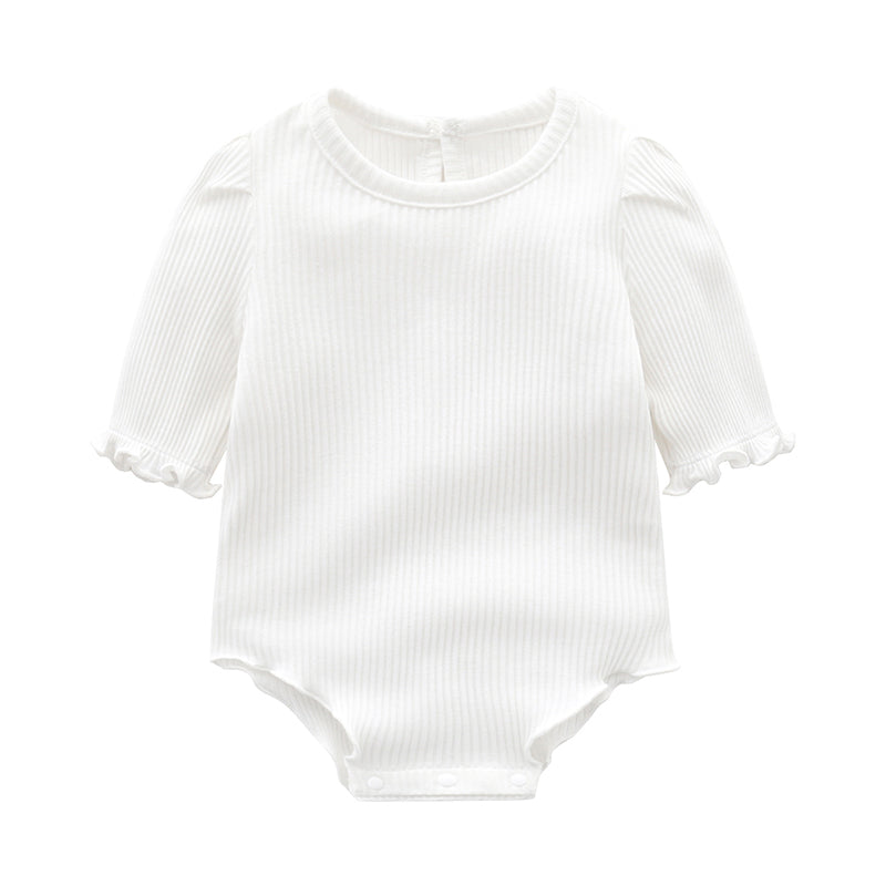 Baby Girls Solid Color Muslin&Ribbed Rompers Wholesale 161210869