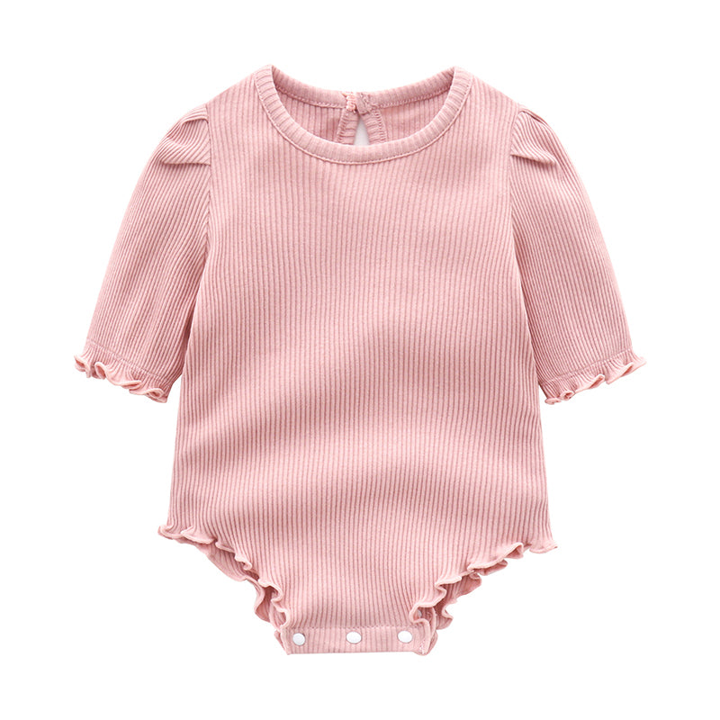 Baby Girls Solid Color Muslin&Ribbed Rompers Wholesale 161210869