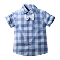 Load image into Gallery viewer, 2 Pieces Set Baby Boys Birthday Party Checked Bow Shirts And Solid Color Rompers Wholesale 23030877
