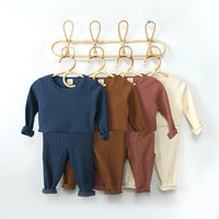 Load image into Gallery viewer, 2 Pieces Set Baby Kid Unisex Solid Color Striped Tops And Pants Wholesale 23011010
