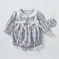 Load image into Gallery viewer, Baby Girls Flower Bow Print Rompers Wholesale 23021327
