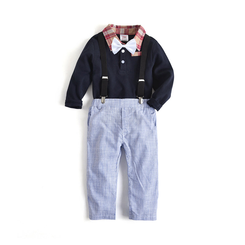 2 Pieces Kid Boy Party Outfit Polo Shirts And Suspenders Pants Wholesale 27894307