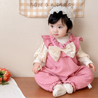 Load image into Gallery viewer, 2 Pieces Set Baby Girls Solid Color Tops And Bow Rompers Wholesale 230210240
