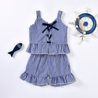 Load image into Gallery viewer, 2-Piece Baby Toddler Girl Drawstring Cami Top With Shorts Stripe Outfit Wholesale 48042805
