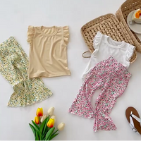 Load image into Gallery viewer, 2 Pieces Set Baby Kid Girls Solid Color T-Shirts And Print Flower Pants Wholesale 220608257
