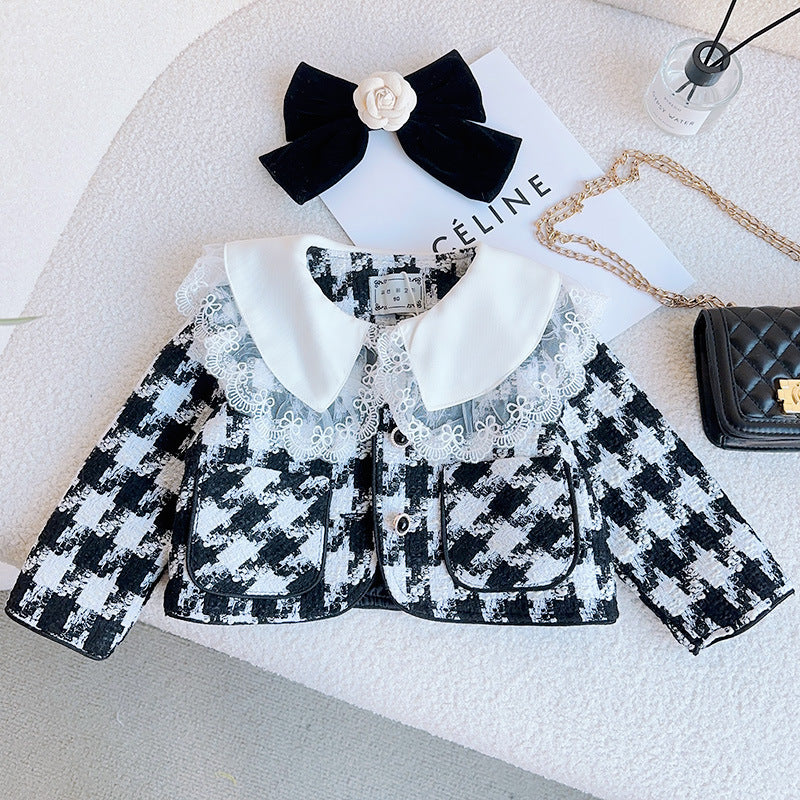 Baby Kid Girls Houndstooth Lace Jackets Outwears Wholesale 230210175