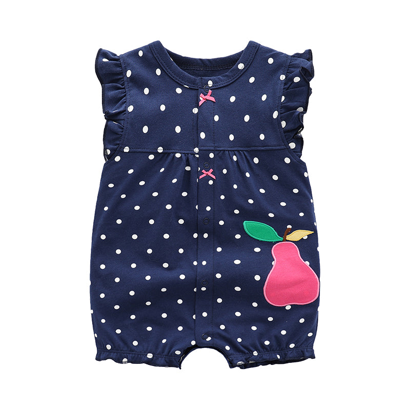 Baby Girls Polka dots Animals Cartoon Bow Embroidered Print Rompers Wholesale 22051602