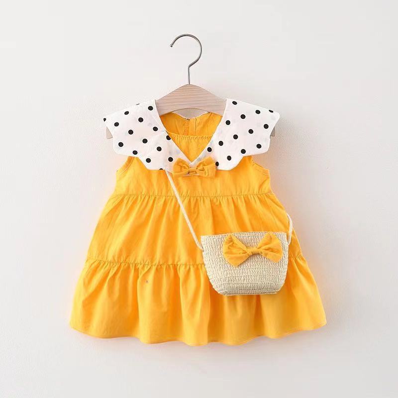 Baby Girls Polka dots Bow Print Dresses And Bag Wholesale 220330159
