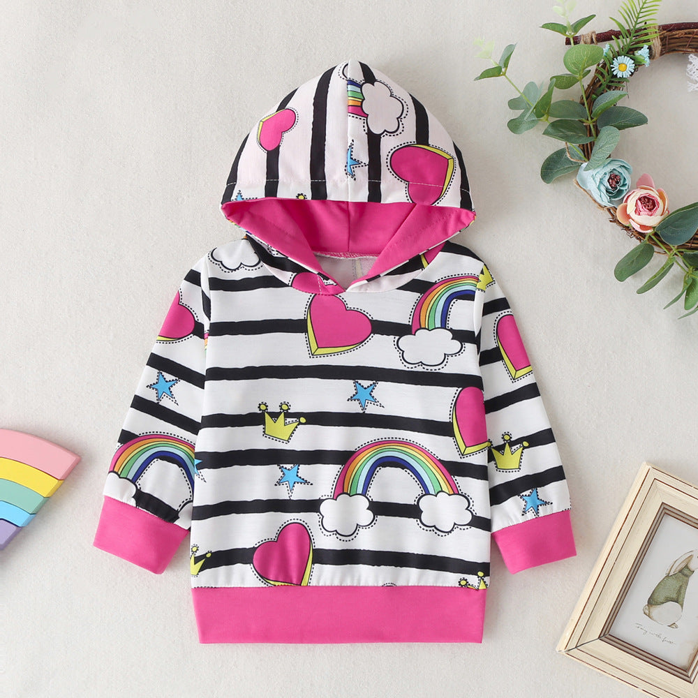 Baby Kid Girls Striped Rainbow Love heart Print Hoodies Swearshirts Wholesale 220610372
