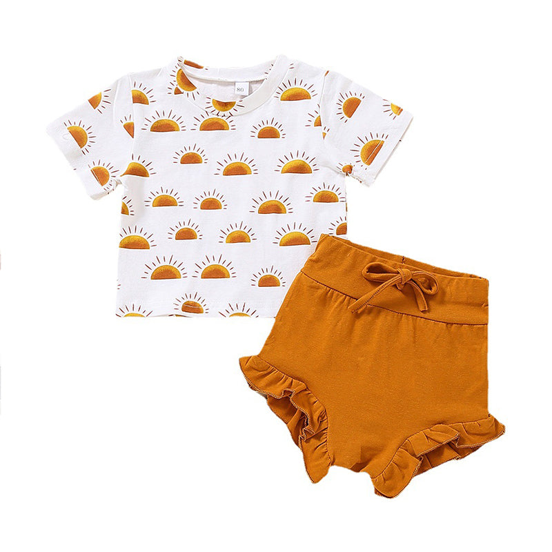 2-Piece Baby Toddler Girl Sun Pattern Outfit Top And Shorts Wholesale 23872992