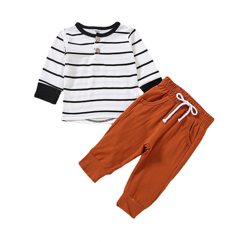 2-Piece Baby Toddler Stripe Top With Solid Color Trousers Set Wholesale 50303088