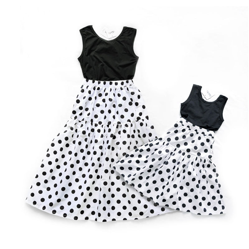 2-Piece Girl Black Tank Top & Polka  Dots Skirt Set Wholesale 87661080