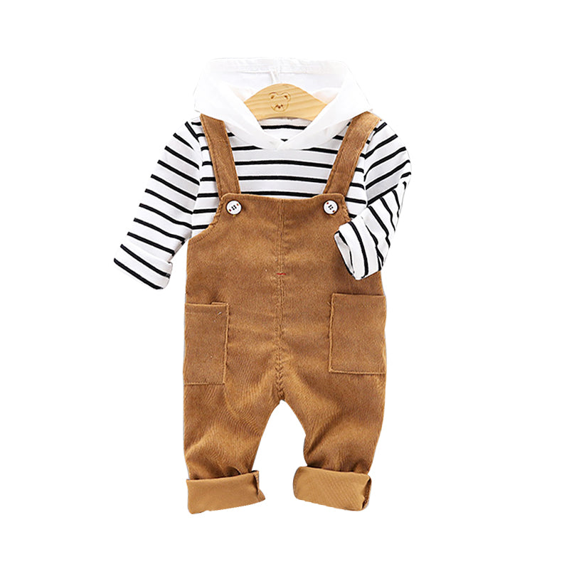 2-Piece Little Boy Stripe Hoodie With Overalls Pants Set Wholesale 71201735
