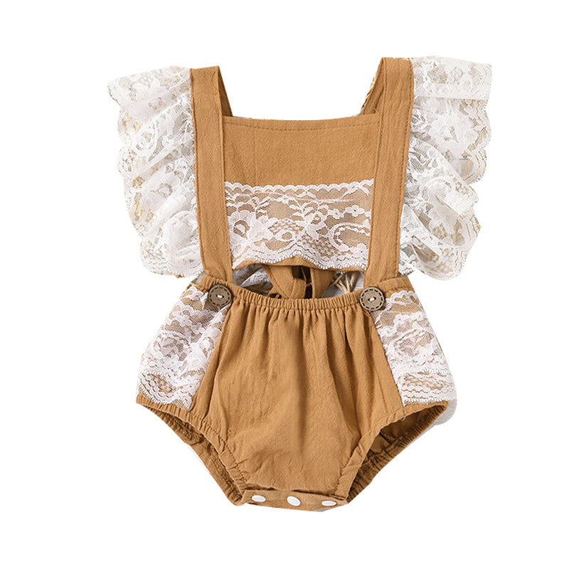 2-Piece Summer Baby Girl Lace Decor Flutter Sleeve Backless Bodysuit Wholesale 28514740