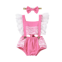 Load image into Gallery viewer, 2-Piece Summer Baby Girl Lace Decor Flutter Sleeve Backless Bodysuit Wholesale 28514740
