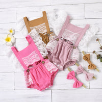 Load image into Gallery viewer, 2-Piece Summer Baby Girl Lace Decor Flutter Sleeve Backless Bodysuit Wholesale 28514740
