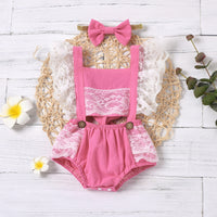 Load image into Gallery viewer, 2-Piece Summer Baby Girl Lace Decor Flutter Sleeve Backless Bodysuit Wholesale 28514740
