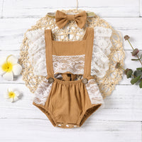 Load image into Gallery viewer, 2-Piece Summer Baby Girl Lace Decor Flutter Sleeve Backless Bodysuit Wholesale 28514740
