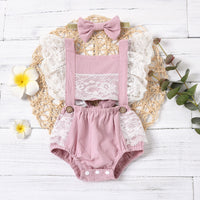 Load image into Gallery viewer, 2-Piece Summer Baby Girl Lace Decor Flutter Sleeve Backless Bodysuit Wholesale 28514740
