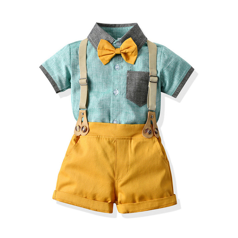 2-Piece Toddler Boy Gentleman Set Yellow Bow Shirt & Suspender Shorts Wholesale 44685287